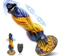 Automatic Thrusting Dildo with 7 Vibration Modes, Strong Suction Cup Realistic G-Spot & Anal Vibrator, Waterproof Body-Safe Silicone Sex Toy for Women & Couples, Harness Compatible - Purple/Gold