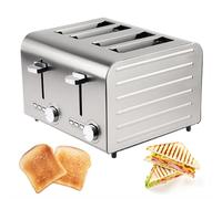 Automatic Toaster, Commercial Stainless Steel, Independent Wide Slots, Defrost, Reheat, Cancel Functions, Adjustable Browning for Home and Hotel Use