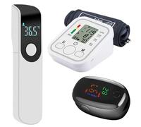 Automatic Tonometer Arm Blood Pressure Monitor Pressure Sensor Monitor BP Equipment Digital Tensiometer LED Display Arm Cuff Manometer Thermometer Oximeter (3 in 1) (Type 1)