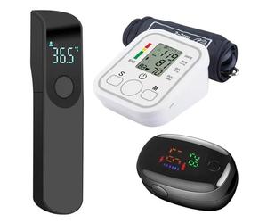 Automatic Tonometer Arm Blood Pressure Monitor Pressure Sensor Monitor BP Equipment Digital Tensiometer LED Display Arm Cuff Manometer Thermometer Oximeter (3 in 1) (Type 2)