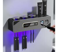 Automatic Toothpaste Dispenser,Rechargeable Toothbrush Holders for Bathrooms,3 Cups Electric Toothbrush Holder Wall Mounted with Toothpaste Dispenser Bathroom Decor (Grey)