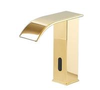 Automatic Touchless Bathroom Faucet - Sensor-Activated Brass Basin Mixer Tap with Hot & Cold Water, Elegant Cascade Design for Modern Sink - Gold Finish