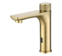 Automatic Touchless Bathroom Faucet Stainless Steel Hands-Free Sensor Tap Single Hole Cold & Hot Water Mixer Brushed Gold Finish for Modern Sinks