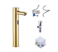 Automatic Touchless Bathroom Sink Faucet - Hands-Free Motion Sensor Tap for Tall Basins Gold Finish Modern Cold Water Faucet Easy Installation Water-Saving Design
