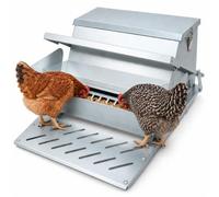 Automatic Treadle Chicken Feeder, with 11.3kg(25lbs) Capacity Trough | 55×40.6×28cm, Large Capacity Galvanized Steel Treadle Poultry Feeder, No Spill Design for Coops and Poultry Farms