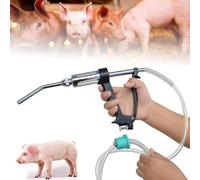 Automatic Veterinary Syringe Injector, Adjustable Dosing Device with Hose & Anti-Bite Metal Head for Precise Medication Dispensing in Cattle, Sheep, Pets