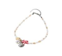 Automatic Watch Leather Bracelet Men's Natural and Shell Anklet, Fashion Handwoven Blue Pearl and Rice Bead Bracelet, Bracelet and Anklet, Adjustable Mother of the Bride (D, One Size)