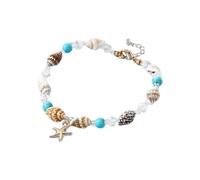 Automatic Watch Leather Bracelet Men's Natural and Shell Anklet, Fashion Handwoven Blue Pearl and Rice Bead Bracelet, Bracelet and Anklet, Adjustable Mother of the Bride (A, One Size)