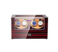 Automatic Watch Winder Box 4 with LED Light in Wood Shell and Leather Piano Paint Exterior Super Quiet Motor (D)