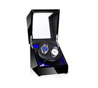 Automatic Watch Winder Box for 2 Watches, Double Watch Winder Case with Blue LED Backlight Motor and Dual Power Supply,5 Roation Modes