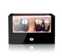 Automatic Watch Winder Box for 4 Watches with LED Light Display Box Storage Case Leather Pillows Quiet Motor 4 Rotation Modes 100% Handmade AC Adaptor & Key Included Battery Operated ( Color : Black-A