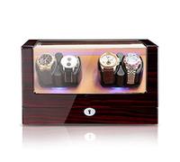 Automatic Watch Winder Box for 4 Watches with LED Light Display Box Storage Case Leather Pillows Quiet Motor 4 Rotation Modes 100% Handmade AC Adaptor & Key Included Battery Operated ( Color : Brown-A