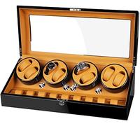 Automatic Watch Winder Box for 8 Watch Winder + 9 Display Storage Spaces Piano Paint Exterior Fit Women Men Watches Accessories, WBELMVWV, Black+Brown,