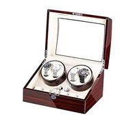 Automatic Watch Winder Box for Winding 4 Watches + 6 Storage Quiet Motor Piano Paint Exterior Adapter and Battery Powered (D)