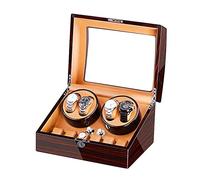 Automatic Watch Winder Box for Winding 4 Watches + 6 Storage Quiet Motor Piano Paint Exterior Adapter and Battery Powered (E)