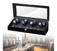 Automatic Watch Winder Box with LED Light - Quiet Luxury Display Case Fits Most Watches, Gift for Dad Husband Or Boss(Black)