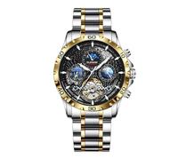 Automatic Watches for Men, Multifunctional men's mechanical watch starry sky dial Waterproof Watches for Men Stainless Steel Strap Skeleton Self-Winding Mechanical Watch Day Week Dial Wrist Watch,