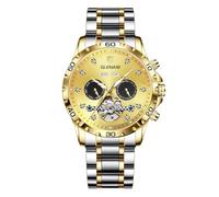Automatic Watches for Men, Rhinestone Stainless Steel Strap Tourbillon Skeleton Automatic Winding Mechanical Watch Day Date Month Year Men's Watch Gift, Gold, Modern