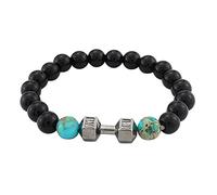 Automatic Watches for Men Stone Volcanic Rock Beads Metal Dumbbell Versatile Beads Bracelet Jewelry Mdv501-9av (J, One Size)