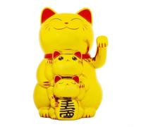Automatic Waving Lucky Cat, Solar-Powered Automatic Waving Lucky Cat Cashier Ornaments For A Family Of Three Cashier Home Decoration(Gold)