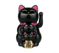 Automatic Waving Lucky Cat, Solar-Powered Automatic Waving Lucky Cat Cashier Ornaments For A Family Of Three Cashier Home Decoration(Black)