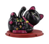 Automatic Waving Solar Powered Lucky Cat for Cashier Decoration, 10.3 X 7.3 X 8.1cm, Red Base with Built-in Solar Panel, No Battery Required for Home Office Shop Display