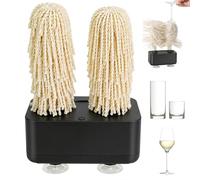 Automatic Wine Glass Cleaner Machine, 600 RPM Electric Glass Polisher with Dual Microfibre Brushes, 360° Glassware Cleaner for Home Bar, Catering & Kitchen black