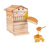 Automatic Wooden bee hive House kit,Self-Flowing Wooden Box,Frame Complete Bee Box with 7 PCS Upgraded Auto Frame Comb-Beehive Box & Observation Window,for Beekeeping