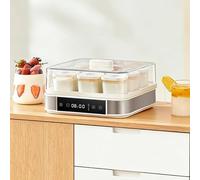 Automatic Yogurt Maker with 360° Visible Design, Stainless Steel Fermentation Machine with 9 * 170ml Glass Jars, Adjustable Temperature & Time Control, for Greek Bread, Natto, Rice Wine