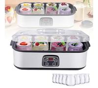Automatic Yogurt Maker with 8 Glass Jars (8x180ml), 0-48H Timer & 20-50℃ Adjustable Temperature Control - Make Various Flavors of Yogurt at Home,A
