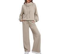 AUTOMET Lounge Sets for Women Sweatsuits 2 Piece Outfits 2024 Fall Drawstring Sweatshirt Wide Leg Sweatpants Tracksuit, Coffeegrey, Medium