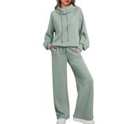 AUTOMET Lounge Sets for Women Sweatsuits 2 Piece Outfits 2025 Fall Drawstring Sweatshirt Wide Leg Sweatpants Tracksuit, Sagegreen, X-Large