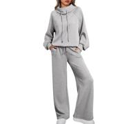 AUTOMET Woman Clothes Lounge Sets for Women Sweatsuits 2 Piece Outfits 2024 Fall Drawstring Sweatshirt Wide Leg Sweatpants Tracksuit, Grey, Small