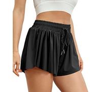 AUTOMET Womens 2 in 1 Flowy Running Shorts Casual Summer Athletic Workout Biker Shorts High Waisted Gym Yoga Tennis Skirts, Black, S