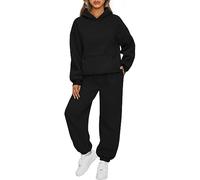 AUTOMET Womens 2 Piece Outfits Lounge Hoodie Sweatsuit Sets Oversized Sweatshirt Baggy Fall Fashion Sweatpants with Pockets, Black, Large
