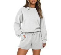 AUTOMET Womens 2 Piece Outfits Two Piece Lounge Set Matching Sweat Sets Comfy Sweatsuit Short Sets 2023 Fall Fashion Clothes, Grey, L