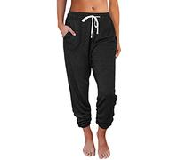 AUTOMET Womens Baggy Lounge Sweatpants Pajama Bottoms, Black, Large
