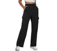 AUTOMET Womens Cargo Sweatpants Casual Baggy Fleece High Waisted Joggers Pants, Black, XS
