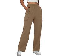 AUTOMET Womens Cargo Sweatpants Casual Baggy Fleece High Waisted Joggers Pants, Coffee, S