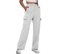 AUTOMET Womens Cargo Sweatpants Casual Baggy Fleece High Waisted Joggers Pants, Grey, M