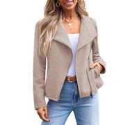 AUTOMET Womens Faux Leather Jackets Suede Fall Fashion 2025 Outfits Winter Clothes Open Front Cropped Coat Outwear, Apricot, X-Small