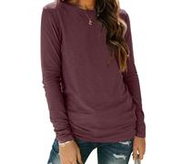 AUTOMET Womens Long Sleeve Round Neck Shirts Basic Tee, 01wine Red, M