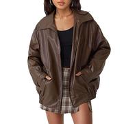 AUTOMET Womens Oversized Leather Jackets Faux Suede Fall Fashion Motorcycle Coats Winter Outfits Clothes Y2k Tops, Brown, XL