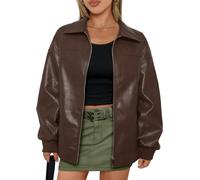 AUTOMET Womens Oversized Leather Jackets Zip Up Coats Faux Motorcycle Bomber Outfits Fall Trendy Fashion Winter Clothes 2025, Brown, Small