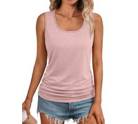 AUTOMET Womens Tank Tops 2026 Sleeveless Square Round Neck Ruched Spring Summer Tee Shirts Basic Outfits Trendy Clothes, Pink, M