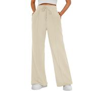 AUTOMET Womens Wide Leg Sweatpants Baggy Lounge Travel Pants Fall Fashion Outfits 2025 Winter Clothes Joggers, Beige, Large
