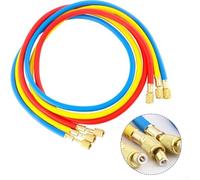Automobile air conditioning filling hose compatible with R410, R22, and R134a, designed with 1/4 inch BSPT interface and reinforced rubber for high pressure resistance (1.5 meters)