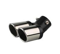 Automobile Exhaust Tailpipe 1PCS Universal 63MM Inlet Double-tube Curved Tailpipe Muffler Tip Stainless Steel Dual Trim Car Rear Tail Throat Liner Pipe(Black silver)