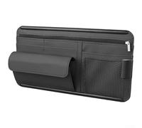 Automobile Visor Attached Organizer for Glasses Cards Passes and Flat Documents Using PU Leather and ABS Structural Design (Black)