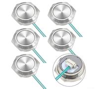 Automotive & Marine Ready Five Pack Compact Self Resetting Metal Push Buttons Operating Between Voltage Range Of Twelve To Twenty Four Volts (19mm)